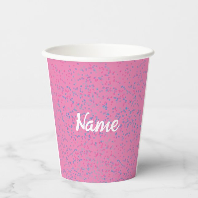 Cute Pink With Pastel Blue Dots Girly Paper Cups (Front)