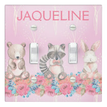 Cute Pink Woodland Animals Baby Nursery  Light Switch Cover