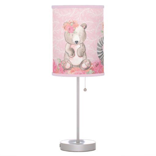 Cute Pink Woodland Animals Baby Nursery Table Lamp Zazzle