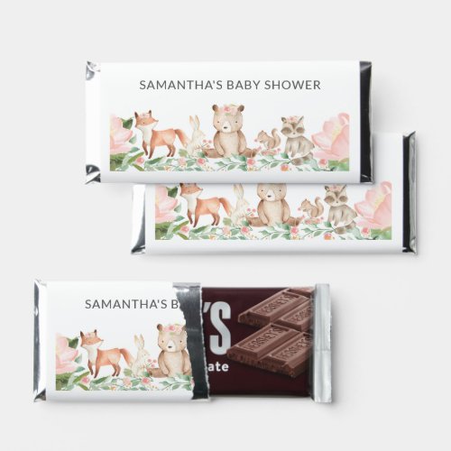 Cute Pink Woodland Animals Girl Baby Shower Hershey Bar Favors