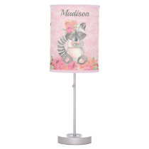 Cute Pink Woodland Animals Personalized Girls Table Lamp