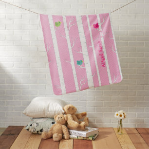 Cute Pink Woodland Forest Personalized Nursery Bab Baby Blanket