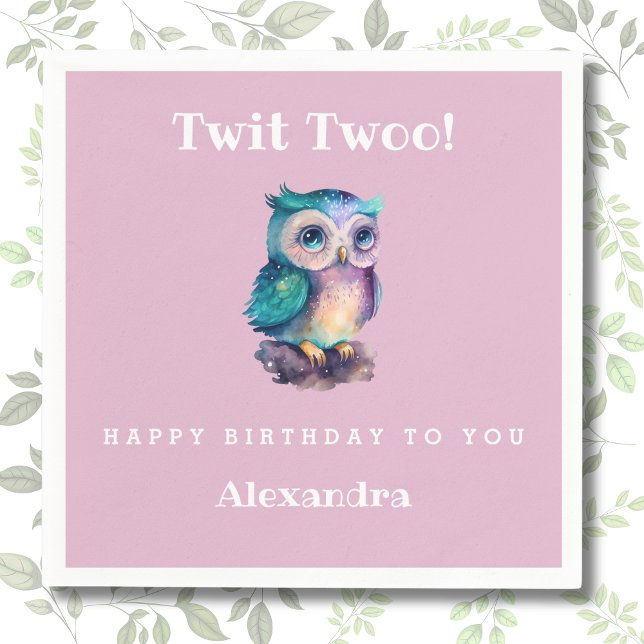 Cute Pink Woodland Owl Kids Birthday  Napkins (Creator Uploaded)