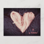 Cute pink wool heart with tapestry needle postcard
