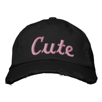 Cute Pink Word Print Embroidered Baseball Cap by HappyGabby at Zazzle