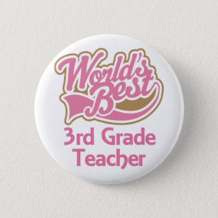 Cute Pink Worlds Best 3rd Grade Teacher Pinback Button