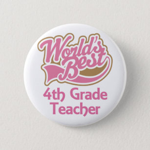 Cute Pink Worlds Best 4th Grade Teacher Pinback Button