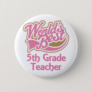 Cute Pink Worlds Best 5th Grade Teacher Button
