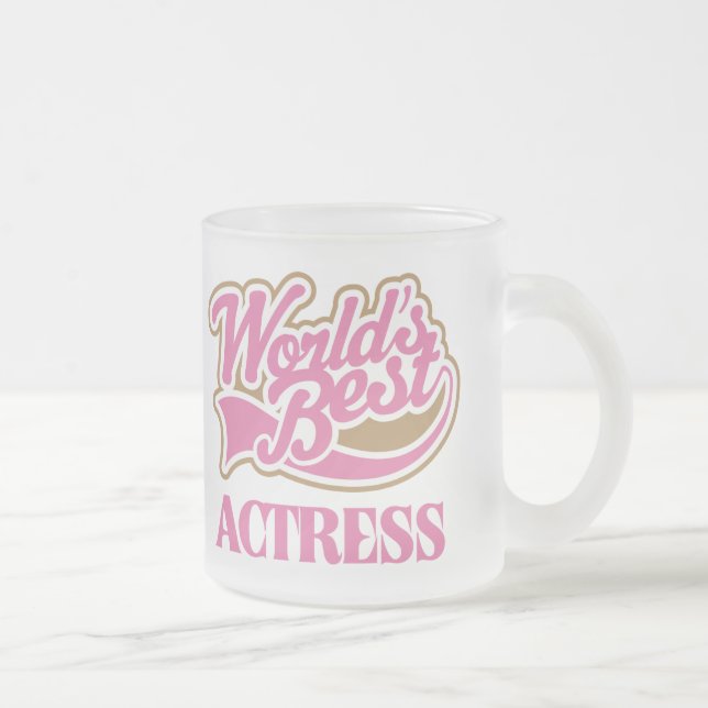 Cute Pink Worlds Best Actress Frosted Glass Coffee Mug (Right)
