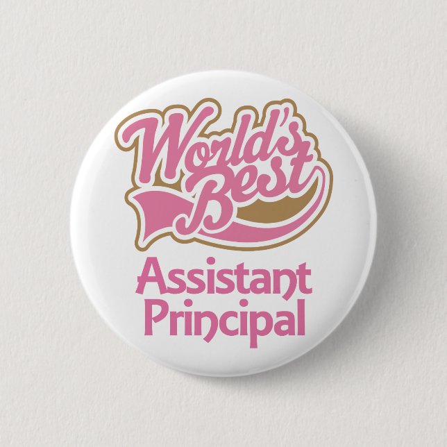 Cute Pink Worlds Best Assistant Principal Pinback Button (Front)