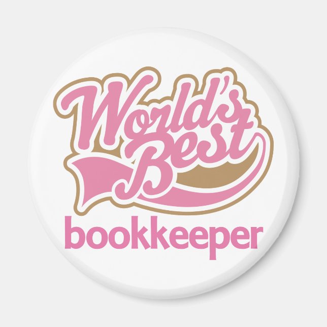Cute Pink Worlds Best Bookkeeper Magnet (Front)