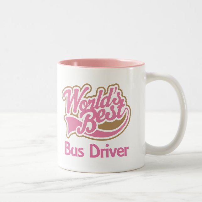 Cute Pink Worlds Best Bus Driver Two-Tone Coffee Mug (Right)