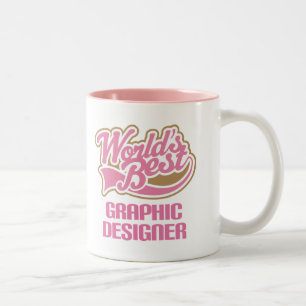 Cute Pink Worlds Best Graphic Designer Two-Tone Coffee Mug