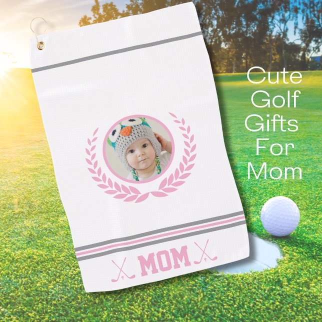 Cute Pink Wreath Photo Mom Golf Towel (Cute Pink Photo Mom Golf Towel
)
