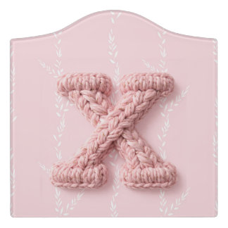 Cute pink X monogram initial crocheted letter boho Door Sign