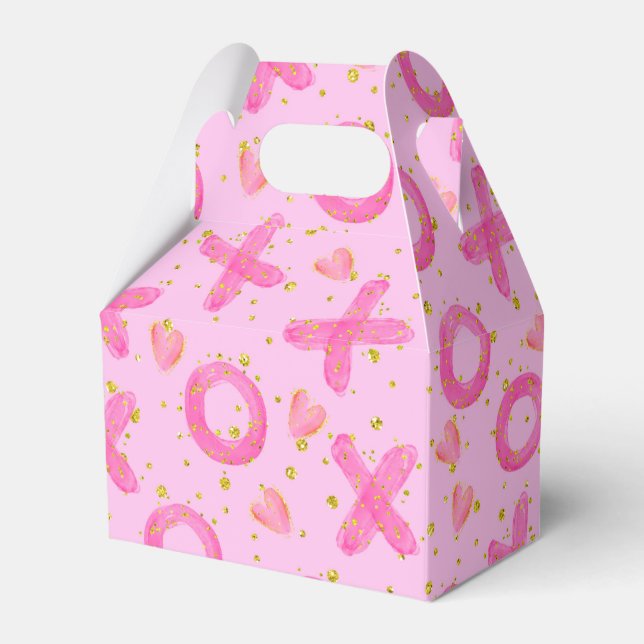 Cute Pink XOXO Hugs and Kisses Valentines Favor Boxes (Front Side)