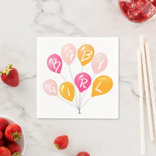 Cute Pink Yellow Balloons Baby Girl Baby Shower Napkins