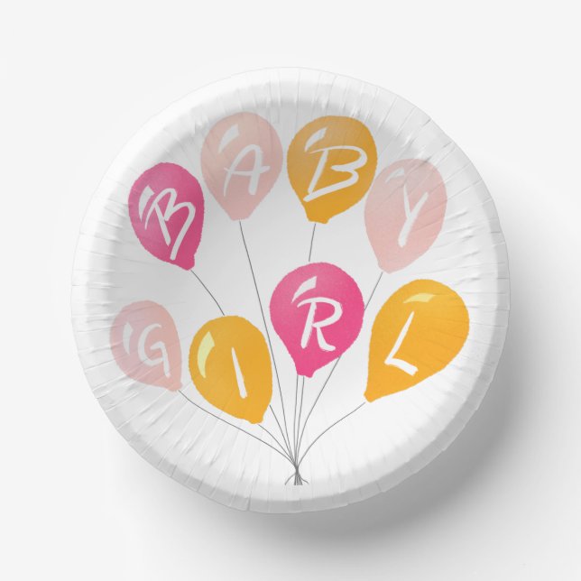 Cute Pink Yellow Balloons Baby Girl Baby Shower Paper Bowls (Front)
