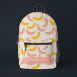 Cute Pink & Yellow Banana Pattern Printed Backpack<br><div class="desc">This cute girl's backpack features a light beige background with banana pattern in muted pink and yellow. Personalize it for your needs. You can find matching products at my store.</div>
