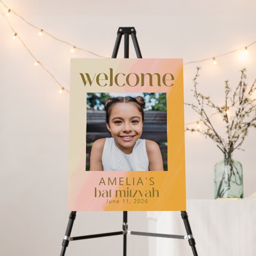 Cute Pink Yellow Bat Mitzvah Photo Welcome