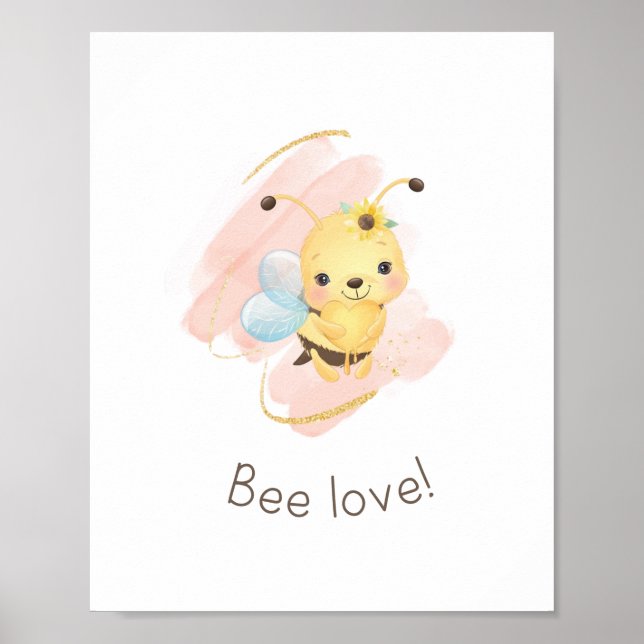 Cute Pink/Yellow Bee Love! Nursery Poster for Girl (Front)