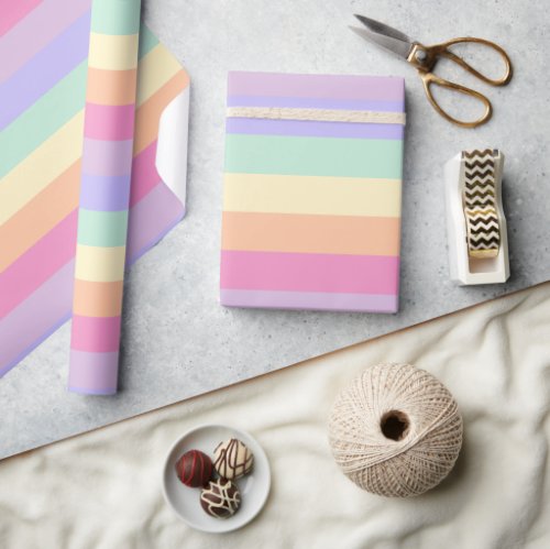 Cute Pink Yellow Blue Purple Pastel Colors Striped Wrapping Paper