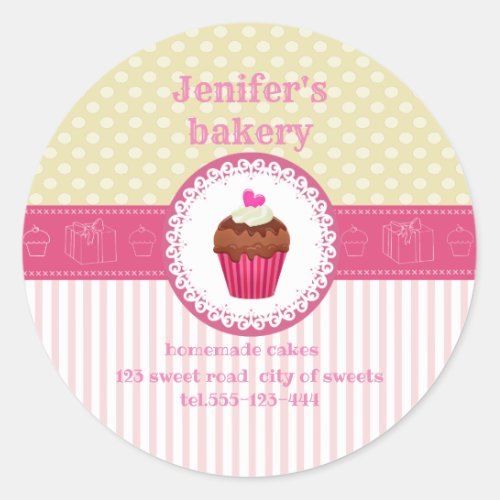 Cute pink yellow cupcake homemade bakery classic round sticker