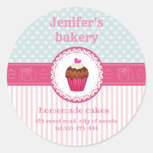 Cute pink yellow cupcake homemade bakery classic round sticker
