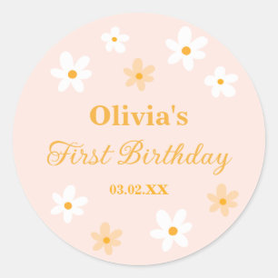 Cute Pink Yellow Daisy Birthday Favor Classic Round Sticker