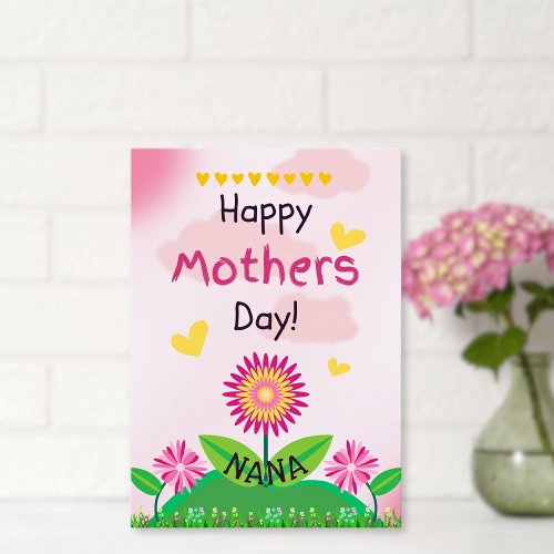 Cute Pink Yellow Flower Kids Mothers Day NANA Flat Card