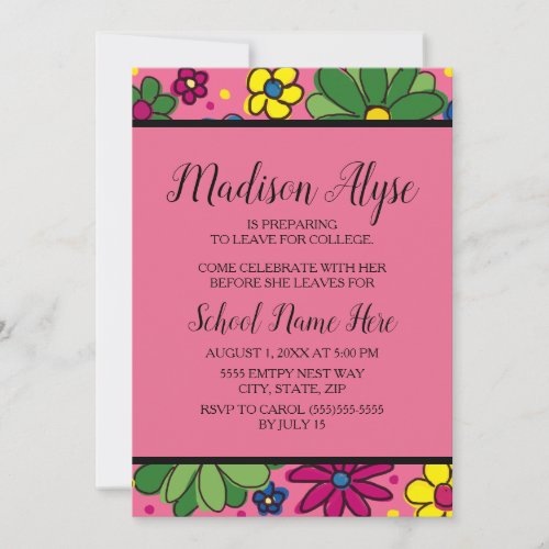 Cute Pink Yellow Green Floral Trunk Party Invitation