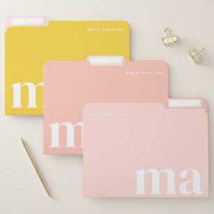 Cute Pink Yellow Monogram School File Folder