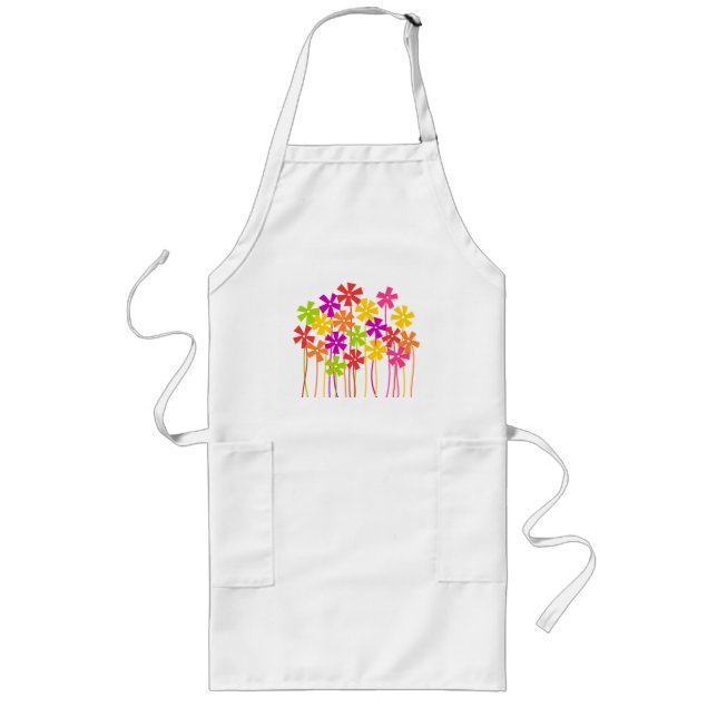 Cute pink yellow orange simple flowers drawing  long apron (Front)
