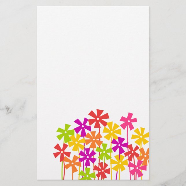 Cute pink yellow orange simple flowers drawing  stationery (Front)