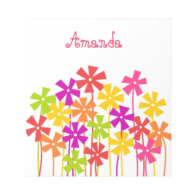 Cute pink yellow orange simple flowers name  notepad (Front)