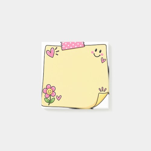 Cute Pink & Yellow Sticky Note PNG | Kawaii Memo N