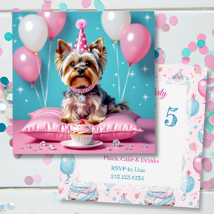 Cute Pink Yorkie Girl's Birthday Party Invitation