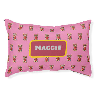 Cute Pink Yorkie Puppy Dog Pattern & Custom Name Pet Bed