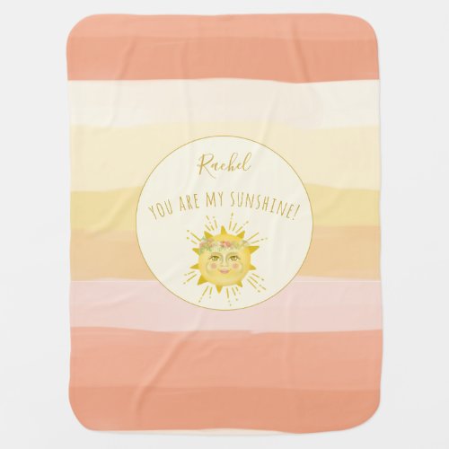 Cute Pink You Are My Sunshine Boho Rainbow Stripes Baby Blanket
