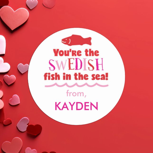 Cute Pink You're the Swedish Fish Valentine Day  Classic Round Sticker (Creator Uploaded)