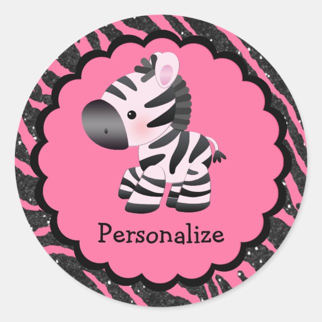 Cute Pink Zebra and Glitter Animal Print Stickers (Front)