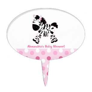 Cute Pink Zebra Baby Shower Cake Topper Pick