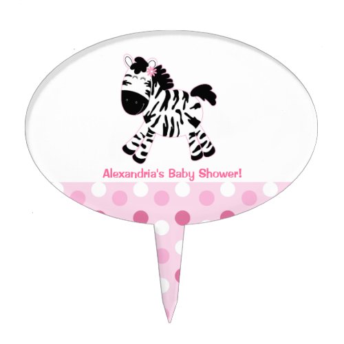 Cute Pink Zebra Baby Shower Cake Topper Pick