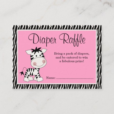 Cute Pink Zebra Baby Shower Diaper Raffle Enclosure Card