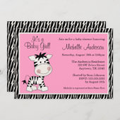 Cute Pink Zebra Baby Shower Invitations (Front/Back)