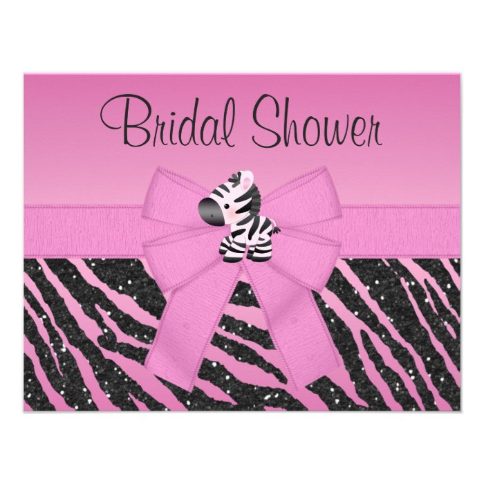 Cute Pink Zebra & Printed Bow Bridal Shower Personalized Announcements