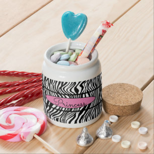 Cute Pink Zebra Stripe Pattern Doggie Treat Candy Jar