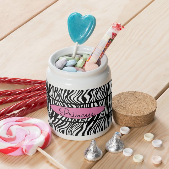 Cute Pink Zebra Stripe Pattern Doggie Treat Candy Jar (In Situ)