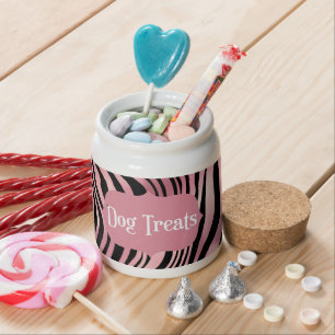 Cute Pink Zebra Stripe Pattern Doggie Treat Candy Jar
