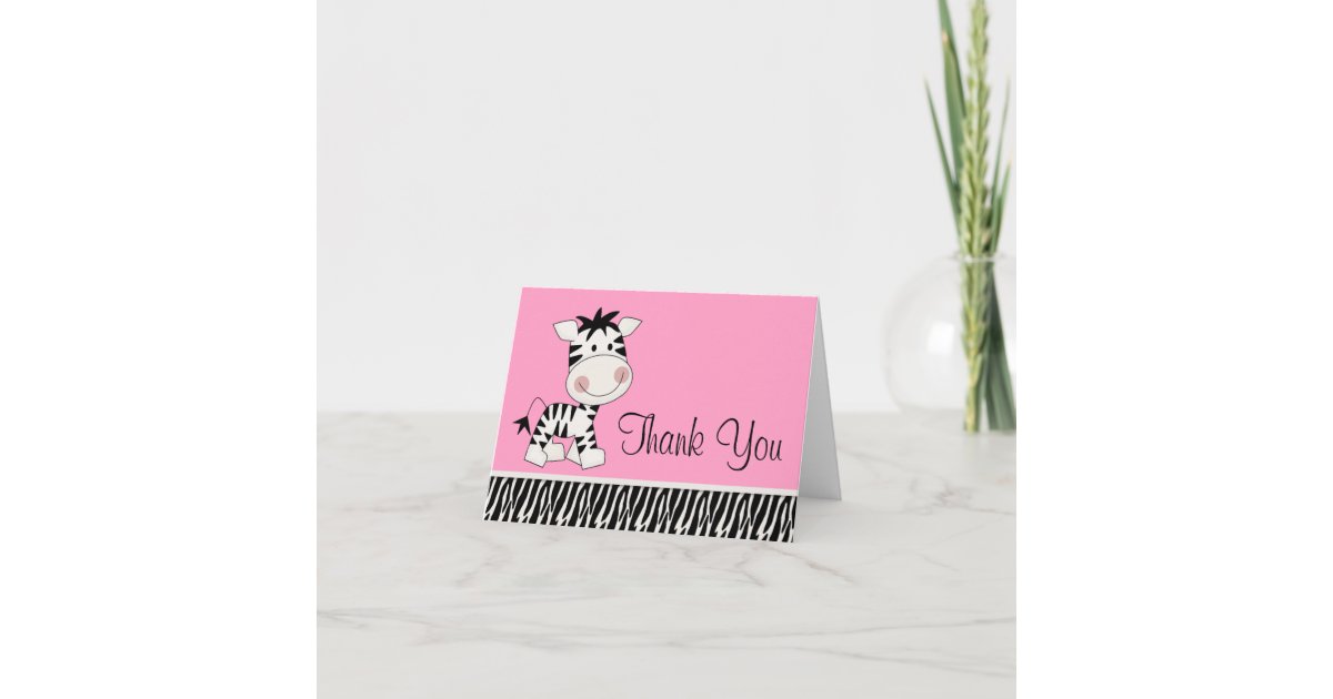 Cute Pink Zebra Thank You Cards